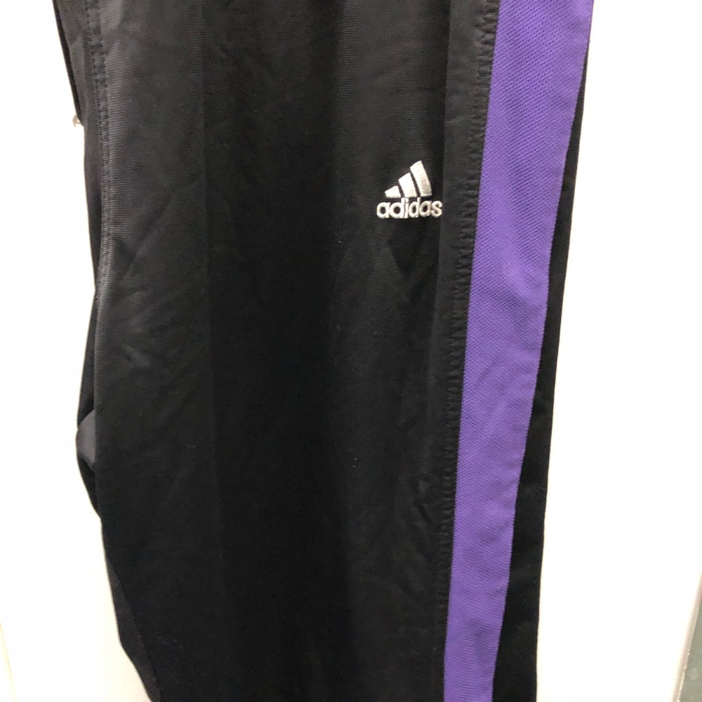 adidas Kids Black Joggers with Purple Side Stripe